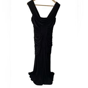Tadashi Ruched Draped Black Formal Gown Size S